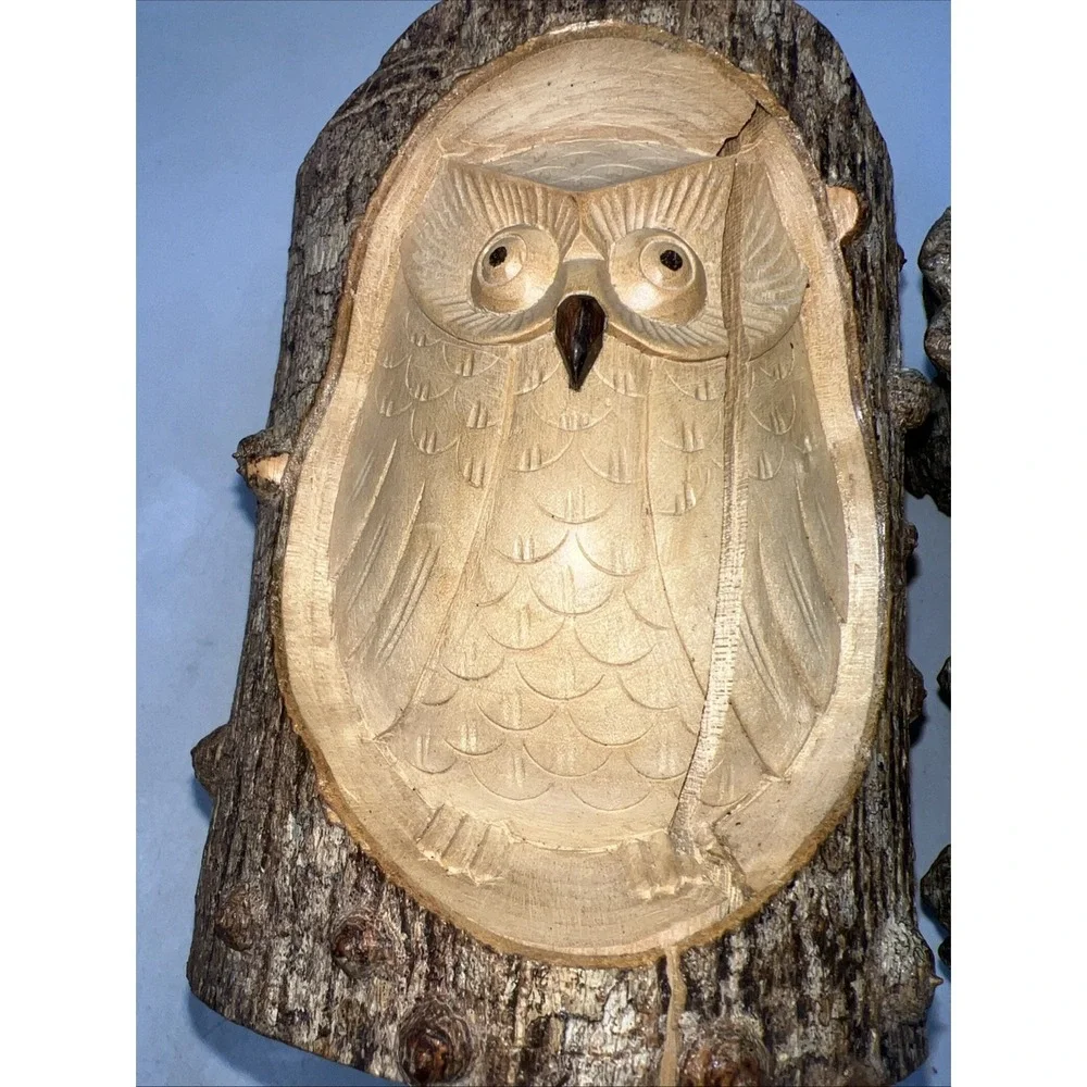 Owl Carved in Split Tree Branch Log 6